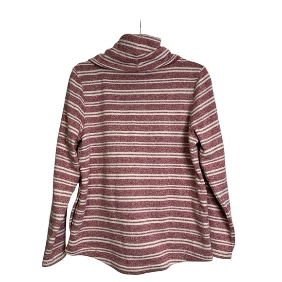 L.L. Bean Med Petite Red & Cream Striped Cowl Neck Cozy Pullover - Picture 3 of 6